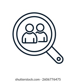 Concept search for employees, specialists, associates. Vector linear icon isolated on white background.