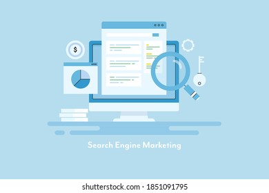 Concept of Search engine marketing, Paid advertising, Search engine ads, Digital marketing - flat design vector illustration with icons