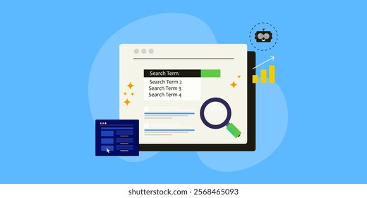 Concept of search engine optimization, On page SEO, Technical SEO, Concept of SEO marketing - vector illustration with icons