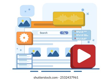 Concept of Search Engine results displayed in a web browser, Search engine optimization, Content marketing, SEO strategy High search engine rankings that drive target audience to a website.