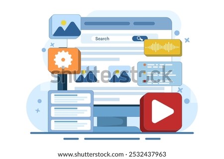 Concept of Search Engine results displayed in a web browser, Search engine optimization, Content marketing, SEO strategy High search engine rankings that drive target audience to a website.