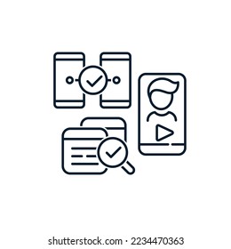 The concept of searching and distributing content. Vector icon isolated on white background.