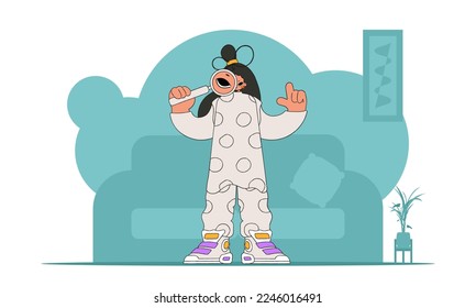The concept of searching for information. The guy is holding a magnifying glass in his hands. Retro style character.
