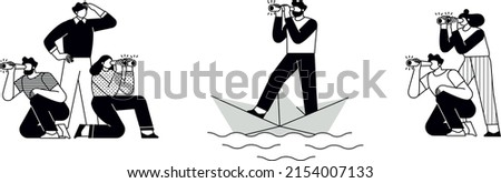 The concept of searching for opportunities, solutions, new business ideas. People looking to the future, choosing the direction of development. The characters is searching, looking around.