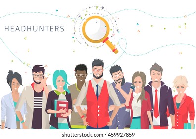 Concept of searching professional figure for your work / Headhunters / Business people with different actions, feelings and emotions / creative men and women /  can be used for websites and banners