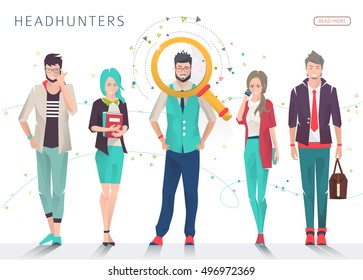 Concept of searching professional figure for your work / Headhunters / Business people with different actions, feelings and emotions / creative men and women /  can be used for websites and banners