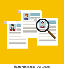 Concept of searching professional staff, analyzing personnel resume, recruitment, human resources management, work of hr. Flat design, vector illustration. 