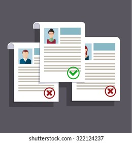 Concept of searching professional staff, analyzing personnel resume, recruitment, human resources management, work of hr. Flat design, vector illustration. 