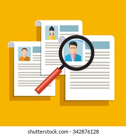 Concept of searching professional staff, analyzing personnel resume, recruitment, human resources management, work of hr. Flat design, vector illustration. 