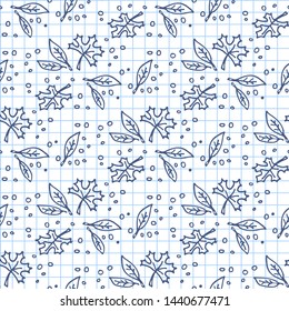 Concept of season. Leaf fall. Doodle autumn leaves. Seamless pattern. Design element for fabric, wallpaper or wrapping paper. Hand drawn style.