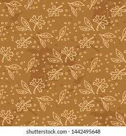 Concept of season. Leaf fall. Doodle autumn leaves. Seamless pattern. Design element for fabric, wallpaper or wrapping paper. Hand drawn style.