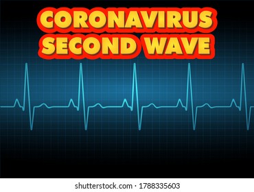 Concept Second wave coronavirus pandemic outbreak. Covid-19 coronavirus wave. Heart rate graph. Heart beat. Ekg icon wave. Turquoise color. Stock vector illustration.