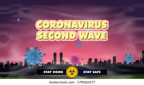 Concept Second wave coronavirus pandemic outbreak. Covid-19 coronavirus wave. Stock vector illustration.