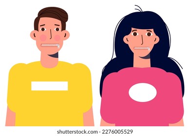 The concept of a secretive with a zipped mouth. Keeping mouth should keeping secrets because of censorship