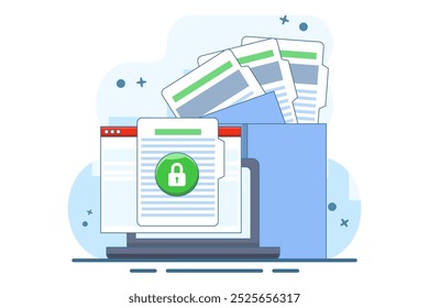 conceito de acesso seguro e confidencial a documentos on-line no computador laptop ou na internet proteção de privacidade na web em arquivo de texto ícone plano, segredo privado site bloqueio de dados símbolo moderno.