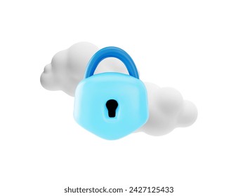 Concept for secure data storage with 3D cloud protection. Vector illustration of a blue castle among white clouds. Ideal for design in cartoon style on isolated background.