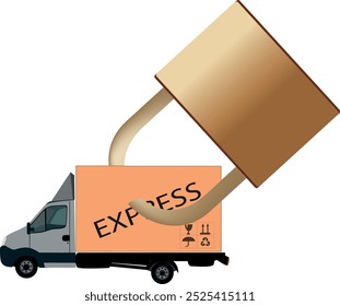 Concept of secure express delivery service with a padlock blocking a truck