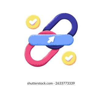 concept of secure link and connection. trusted and safe link address to access. illustration of chain symbol with check mark and click button. flat style design with grain texture. element
