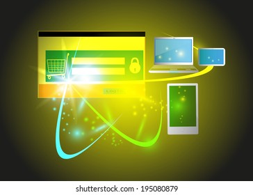 Concept of secure login for online shopping from Mobile application through tab, laptop, touchscreen