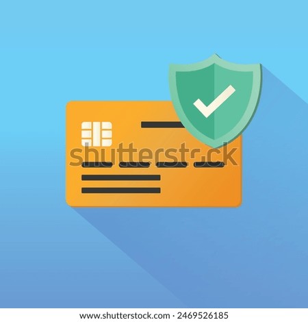 Concept of secure payment with credit card, purchase security, money protection, banking or financial, credit card with shield and checkmark icon
