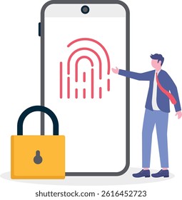 Concept of secure or private data secret file, Security protection through touch fingerprint or fingerprint on document on device,

