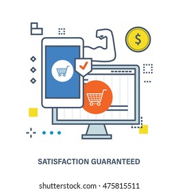 Concept of secure transaction and transaction protection. Color Line icons. Flat Vector illustration