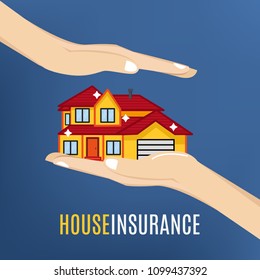 Concept of security of property, flat design. Insurance home, car. Vector illustration