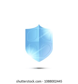The concept of security protection icon. A realistic shield with light effects and a shadow on the background