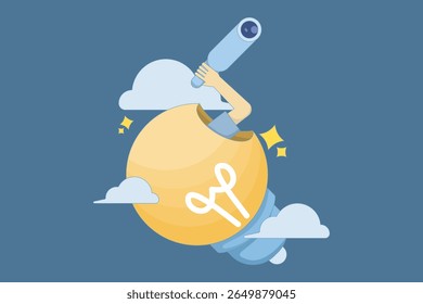 concept of seeking inspiration or creativity. seeking information and brilliant ideas. innovation creative thinking. visionary to uncover innovative solutions and fresh ideas. flat vector illustration