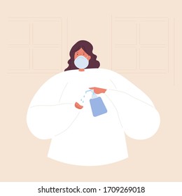 The concept of self-care Woman's hand using hand sanitizer, hand wash gel, vector illustration, anti-virus