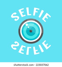 concept of selfie with lens. isolated on blue background. flat style trendy modern eps10 vector illustration