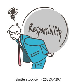 Concept of self-responsibility. Male businessperson carrying a heavy burden [Vector illustration].