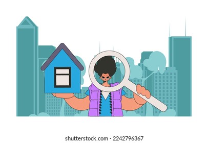 Concept Selling and owning a house. Real estate realtor guy sells a house.