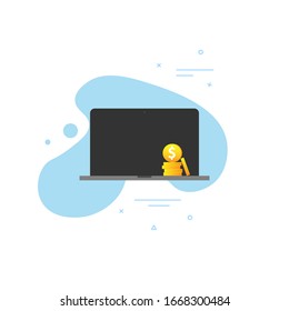 concept of selling through a laptop, cryptocurrency, earning through a laptop, selling a laptop or buying
