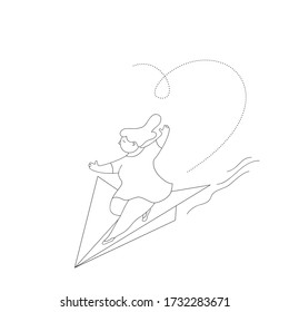 Concepto enviar carta, correo, sms, mensaje. Una joven mujer está apurada para enviar una carta. Ilustración vectorial plana de moda sobre fondo blanco.