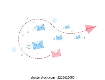 Concept of sending paper or e-mails. As well as voting by mail. Newsletter subscription banner for online marketing and business. Vector illustration on white background.