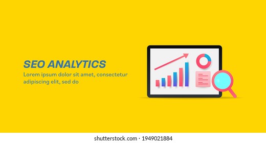 Concept of SEO analysis, Data monitoring, data driven SEO marketing, Website traffic analytics - Vector illustration on yellow background