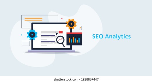 Concept of SEO analysis, website traffic, SEO marketing, data analytics - flat design vector illustration with icons