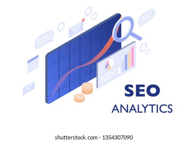 concept of Seo analytics team for website and mobile website. Landing page template. Vector illustration Modern flat design isometric concept of Data Analysis for website and mobile website.