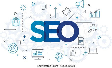 Concept SEO and Development web icons in line style. Contact, Target, Website. Digital network, social media