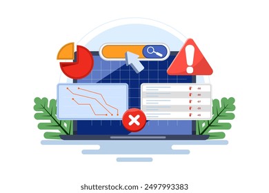 The concept of SEO errors, errors in website search optimization that have a negative impact on search engine rankings, keyword stuffing, duplicate content, missing SEO meta tags, or broken links.