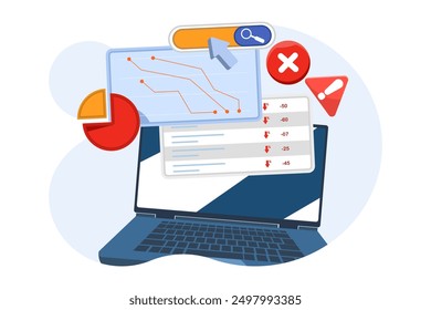 The concept of SEO errors, errors in website search optimization that have a negative impact on search engine rankings, keyword stuffing, duplicate content, missing SEO meta tags, or broken links.