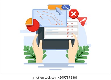 The concept of SEO errors, errors in website search optimization that have a negative impact on search engine rankings, keyword stuffing, duplicate content, missing SEO meta tags, or broken links.