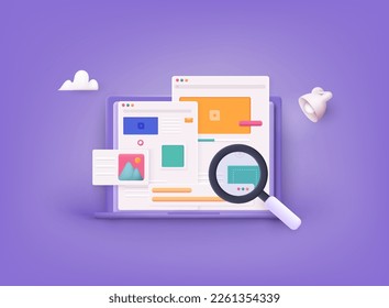 Concept of Seo Optimization for website and mobile website. Landing page template. 3D Vector Illustrations.