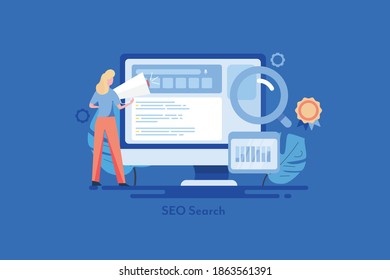 Concept of SEO, Search engine optimization, Digital marketing, Web search - vector illustration with icons