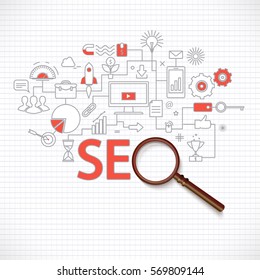 Concept of seo technology, web traffic optimization, conversions marketing.Flat thin line design vector illustration