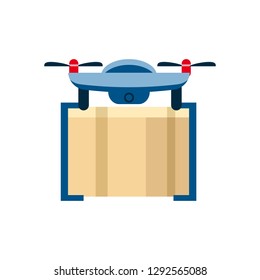 Concept, service Drone with a parcel box, for air delivery. Modern technology, the future. Cartoon vector illustration, isolated