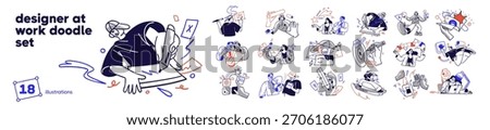 Concept set of designers at work. Creative people create web design, redesign. Doodle men and women with talent are drawing UI, fixing websites. Flat isolated outline vector illustrations on white