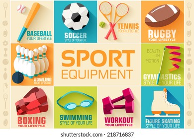 Concept of set lifestyle sports equipment flat icons backgrounds. vector illustration design 