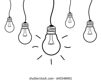 Concept Set Light Bulb  design Black line icon vector,Idea sign, solution, thinking concept. Lighting Electric lamp. Electricity, shine. isolated on white background.